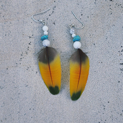 Coastal Feather Earrings | Turquoise White Howlite Dangle