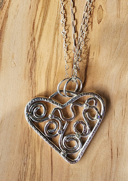 Boho  Handmade Statement Heart Pendant Sterling Silver