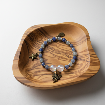 Blue Aventurine Stretchband With Angel Aura Quartz And Fairy-Starfish Charm 