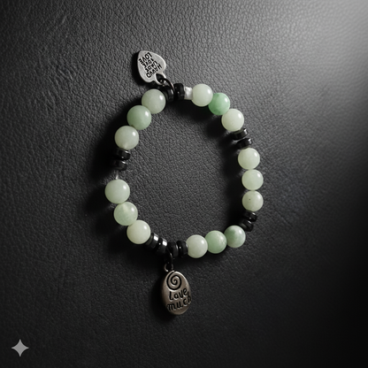 Handmade Beaded Stretchband - Green Aventurine - Hematite With Love Much-Laugh Often Charm