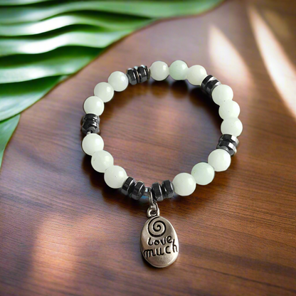 Handmade Beaded Stretchband - Green Aventurine - Hematite With Love Much-Laugh Often Charm