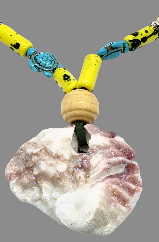 Boho Long Adjustable Green Necklace - Lariat - Beach Boho Style - Seashell - Turquoise Turtle Charms 