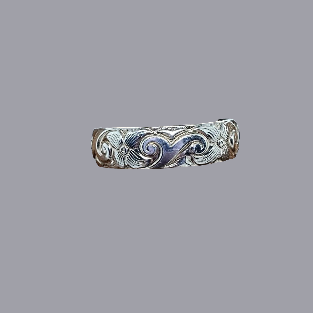 Sterling Silver Thumb Ring Wave And Flower Pattern