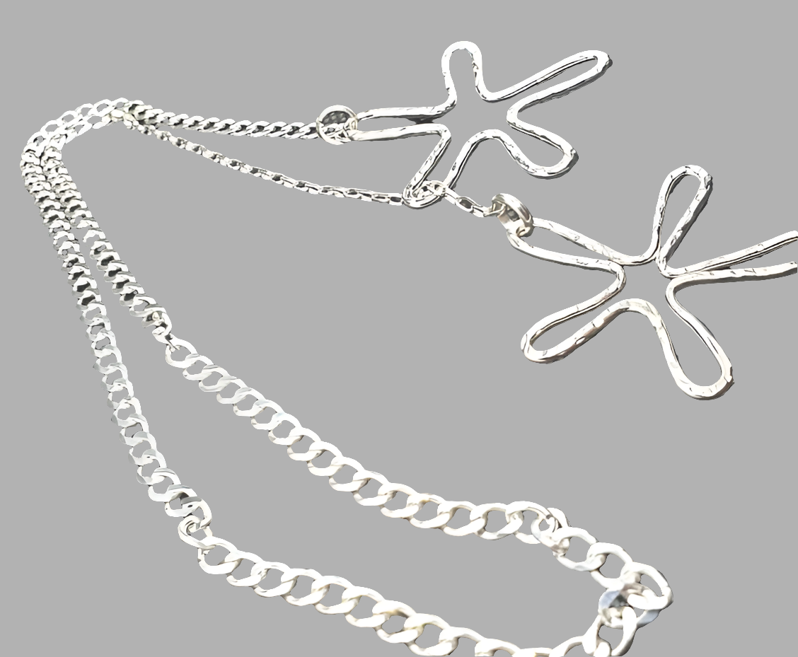 Flower Pedal  Handmade Pendant Lariat-Sterling Silver