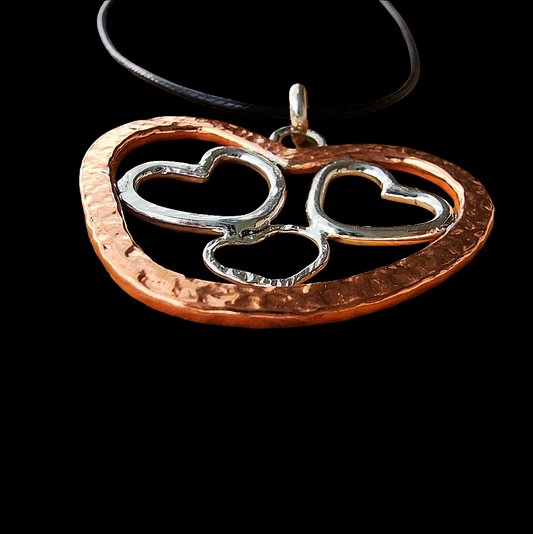 Handmade Quadruple Heart Pendant Necklace - copper - Sterling Silver