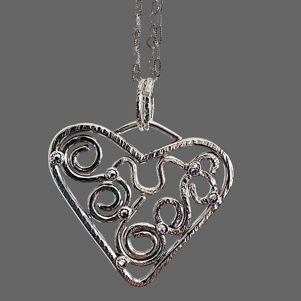 Boho  Handmade Statement Heart Pendant Sterling Silver