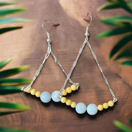 Handmade Sterling Silver Boho Earrings with Aquamarine & Yellow Jasper | Confidence & Tranquility Jewelry