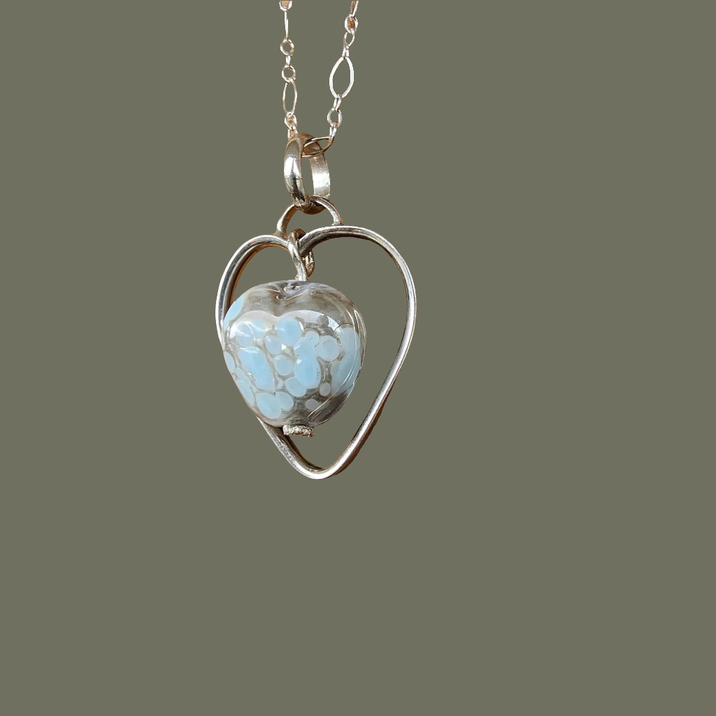 Handcrafted Sterling Silver Heart Pendant Necklace – Lampwork Ceramic Heart Trinket, Sleek Style