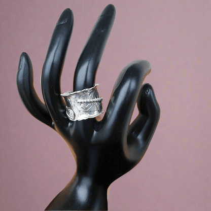 Hope Spinner Ring | Handcrafted .925 Sterling Silver Hammered Bypass Ring with Hearts & Arrow - SoFlo Boho Boutique