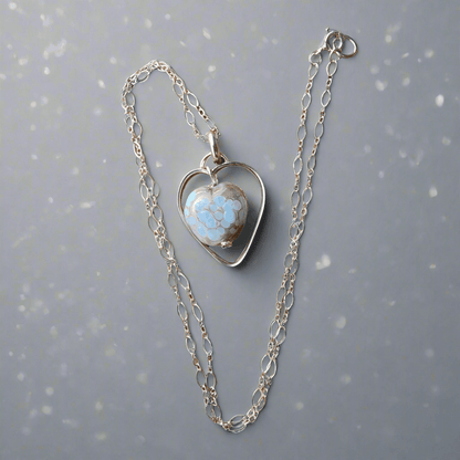 Handcrafted Sterling Silver Heart Pendant Necklace – Lampwork Ceramic Heart Trinket, Sleek Style