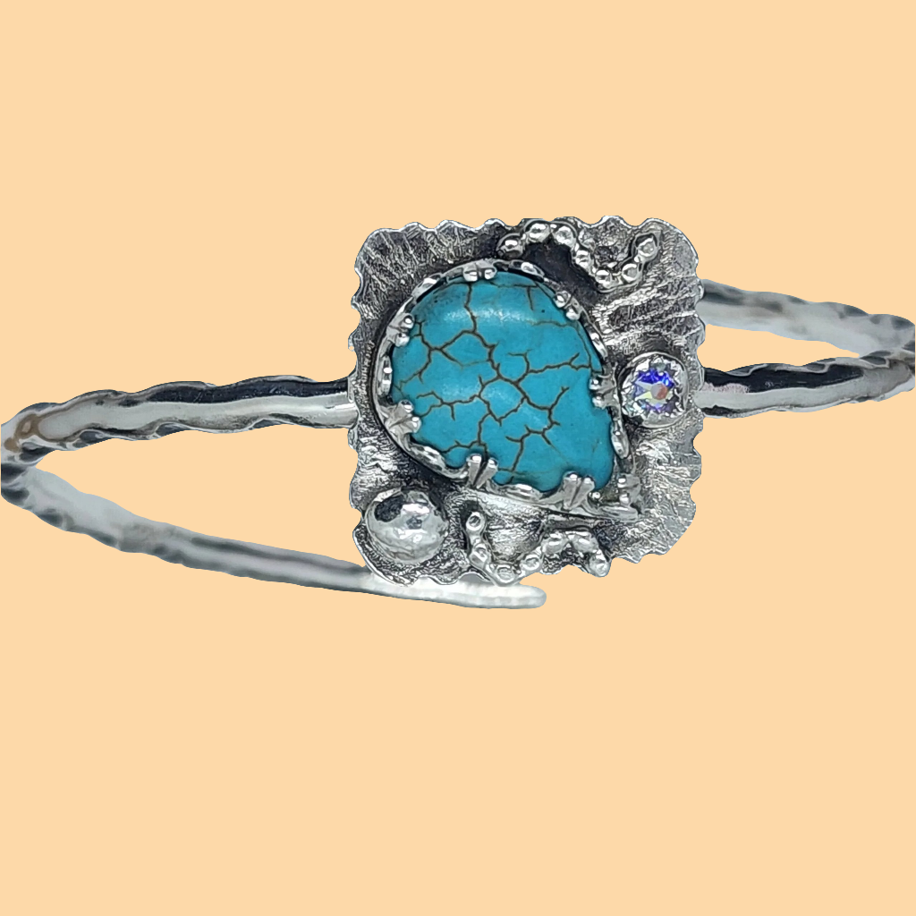 Turquoise Teardrop Howlite -   Handmade Sterling Silver Statement Bracelet Cuff