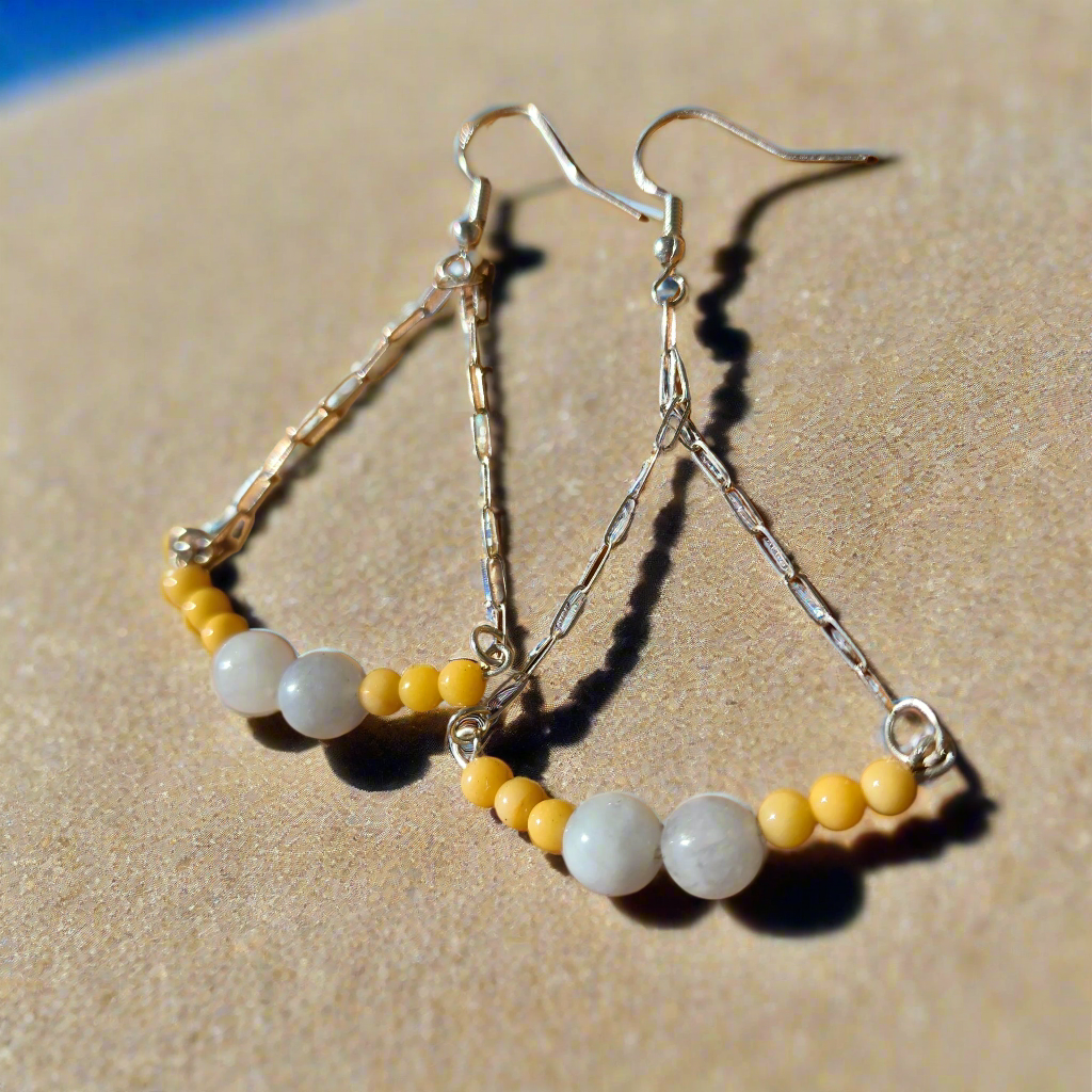 Handmade Sterling Silver Boho Earrings with Aquamarine & Yellow Jasper | Confidence & Tranquility Jewelry