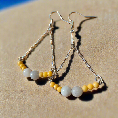 Handmade Sterling Silver Boho Earrings with Aquamarine & Yellow Jasper | Confidence & Tranquility Jewelry