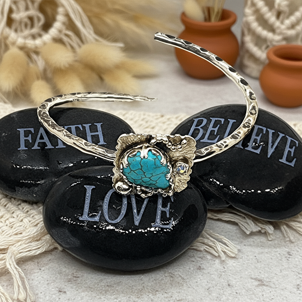 Turquoise Teardrop Howlite -   Handmade Sterling Silver Statement Bracelet Cuff