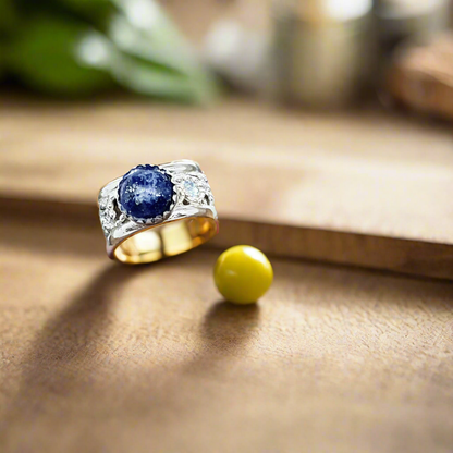 Handmade .925 Sterling Silver Wide Band Ring with Lapis Lazuli – Wisdom & Creativity