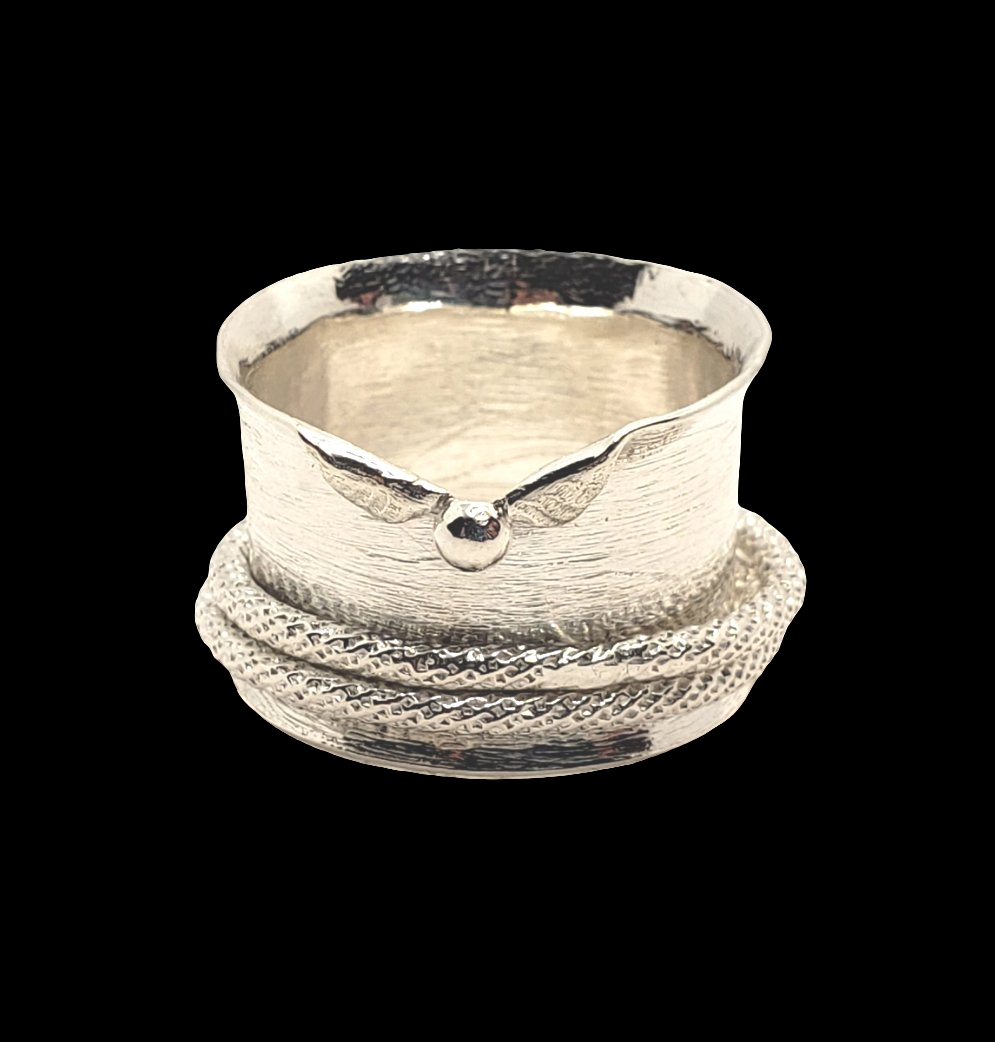 Handcrafted .925 Sterling Silver Spinner Ring with Diamond-Cut Spinners | Statement Boho Jewelry