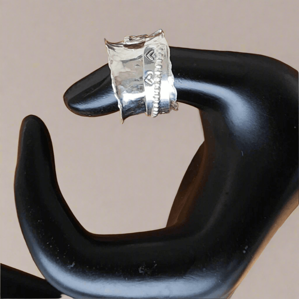 Hope Spinner Ring | Handcrafted .925 Sterling Silver Hammered Bypass Ring with Hearts & Arrow - SoFlo Boho Boutique
