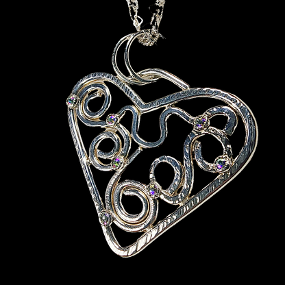 Boho  Handmade Statement Heart Pendant Sterling Silver