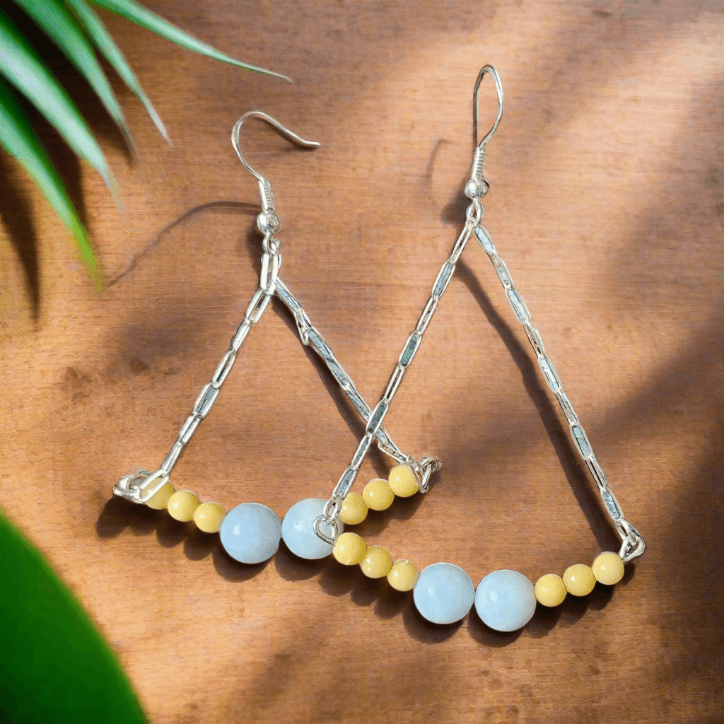 Handmade Sterling Silver Boho Earrings with Aquamarine & Yellow Jasper | Confidence & Tranquility Jewelry