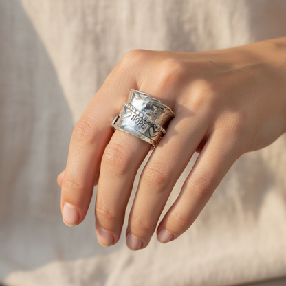 Hope Spinner Ring | Handcrafted .925 Sterling Silver Hammered  Ring with Hearts & Arrow - SoFlo Boho Boutique