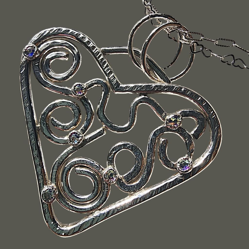 Boho  Handmade Statement Heart Pendant Sterling Silver