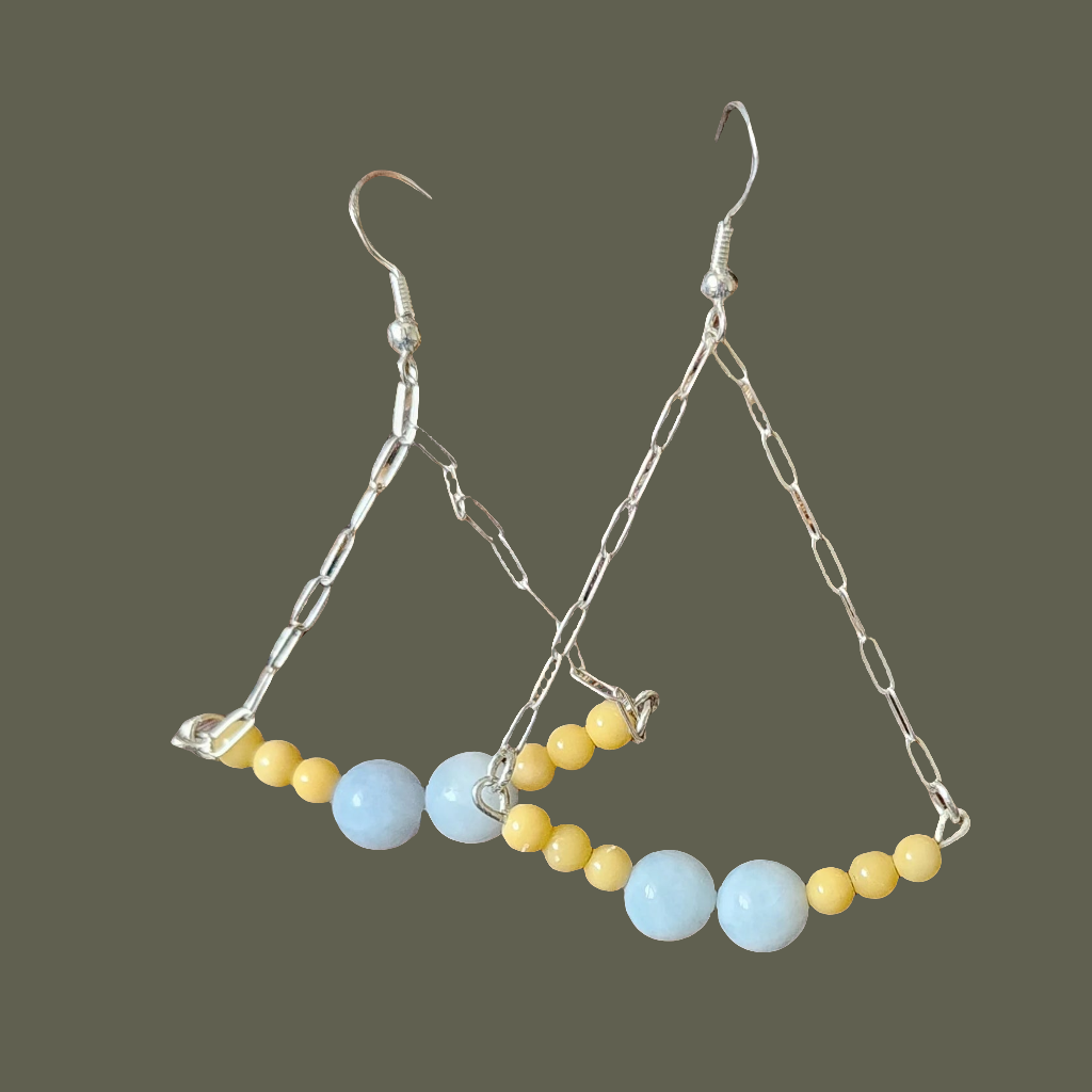 Boho Style Aquamarine-Yellow Jasper Earrings - Handmade Jewelry