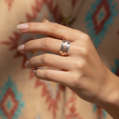 Handmade .925 Sterling Silver Spinner Ring with Copper Hammered Outer Ring | Boho Jewelry - SoFlo Boho Boutique