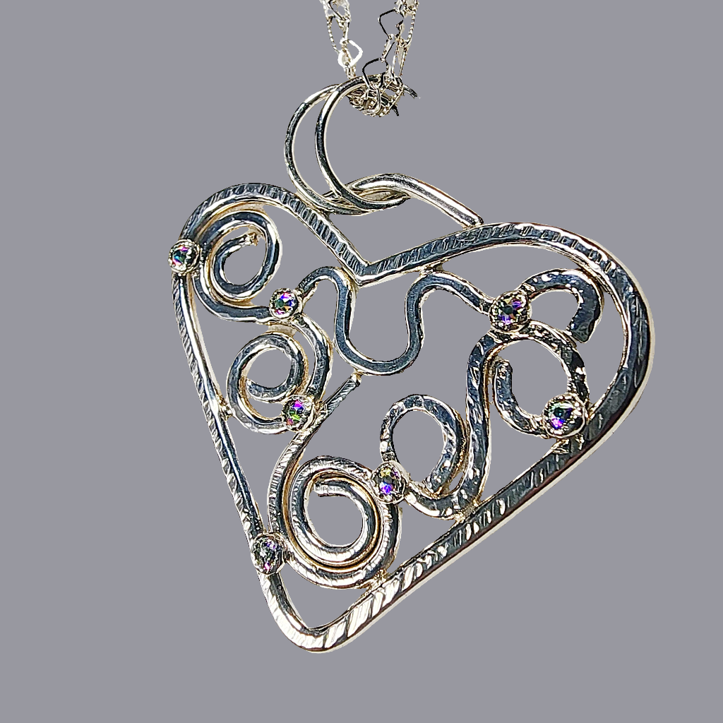 Boho  Handmade Statement Heart Pendant Sterling Silver