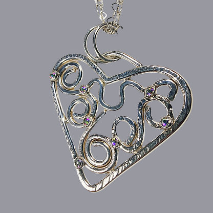 Boho  Handmade Statement Heart Pendant Sterling Silver