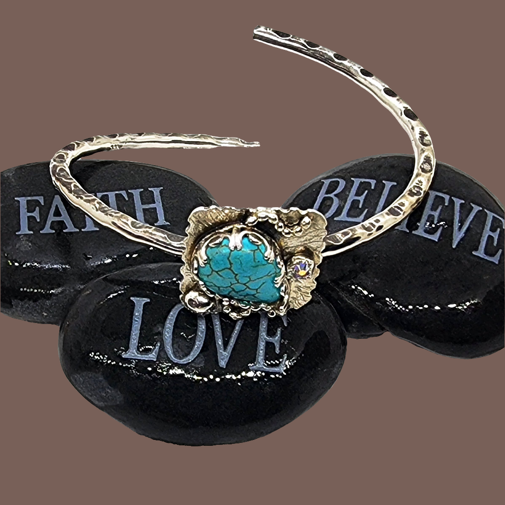 Turquoise Teardrop Howlite -   Handmade Sterling Silver Statement Bracelet Cuff
