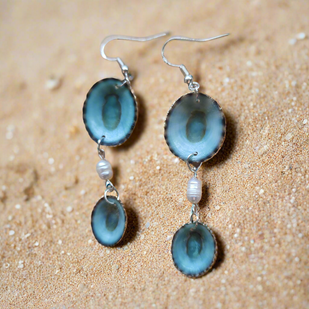 Handmade Green Limpet Shell Earrings in Sterling Silver – Coastal-Inspired Jewelry