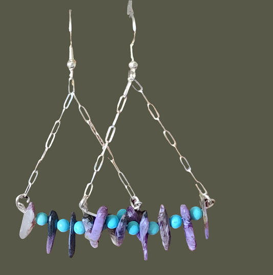 Boho Style Charoite Stick Beads - Turquoise Howlite  - Handmade Jewelry