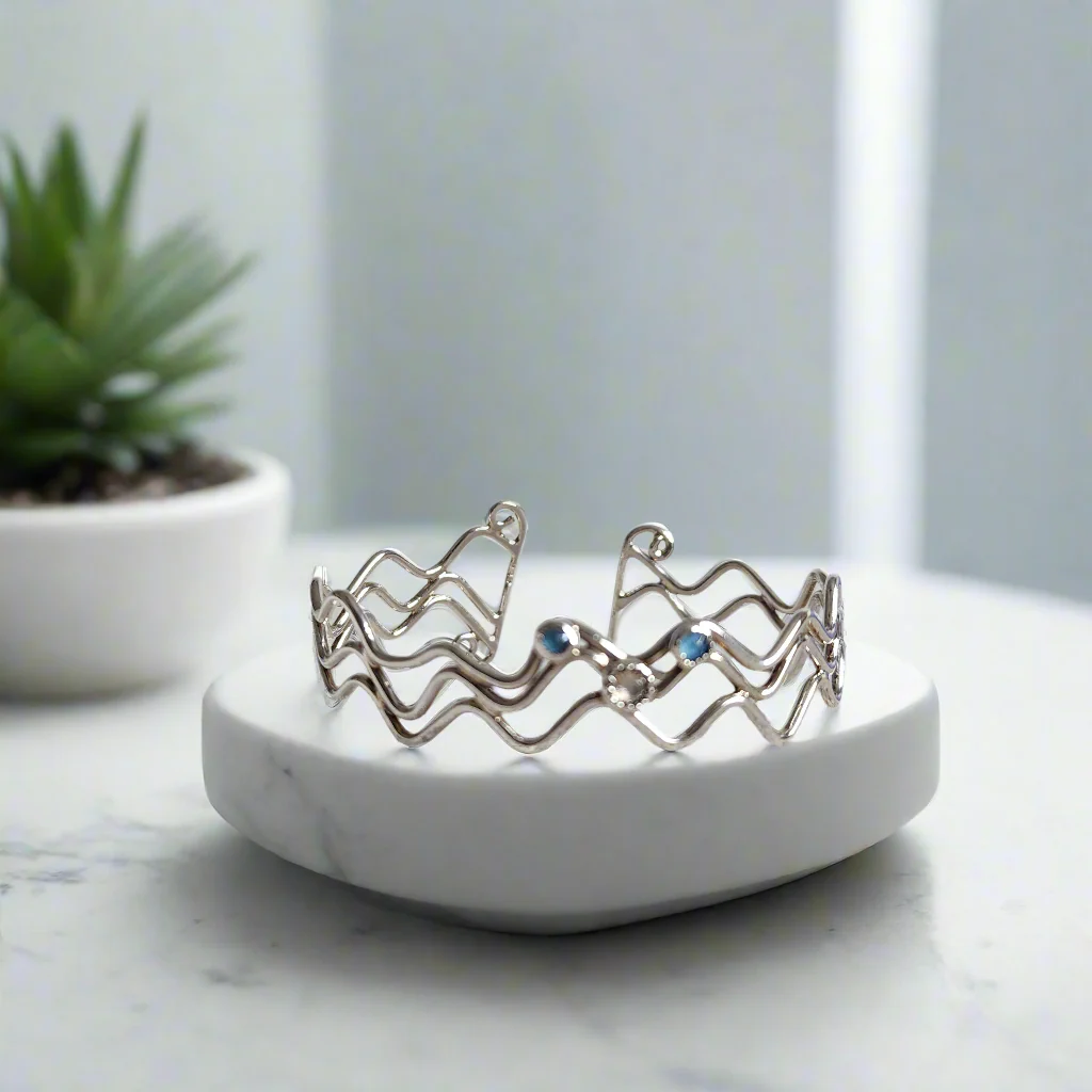 Flowing Ocean Waves Sterling Silver Cuff - Handcrafted with Sparkling Swarovski Crystals 🌊✨