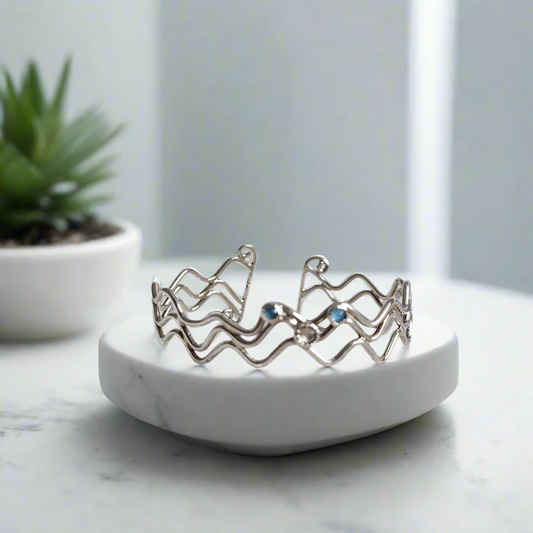 Flowing Ocean Waves Sterling Silver Cuff - Handcrafted with Sparkling Swarovski Crystals 🌊✨