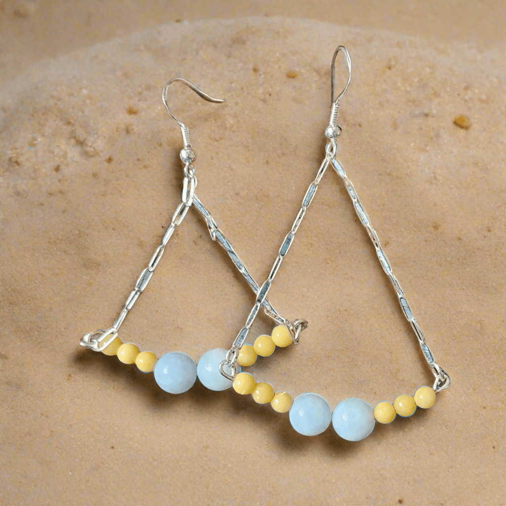Handmade Sterling Silver Boho Earrings with Aquamarine & Yellow Jasper | Confidence & Tranquility Jewelry