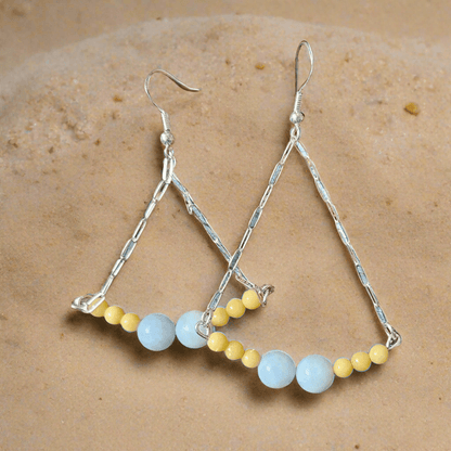 Handmade Sterling Silver Boho Earrings with Aquamarine & Yellow Jasper | Confidence & Tranquility Jewelry