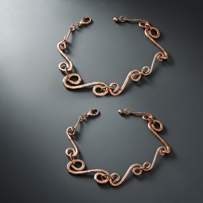 Handmade Solid Copper S-Style Links Bracelet – Light Hammered Texture, 7" & 8" Lengths, Boho Charm