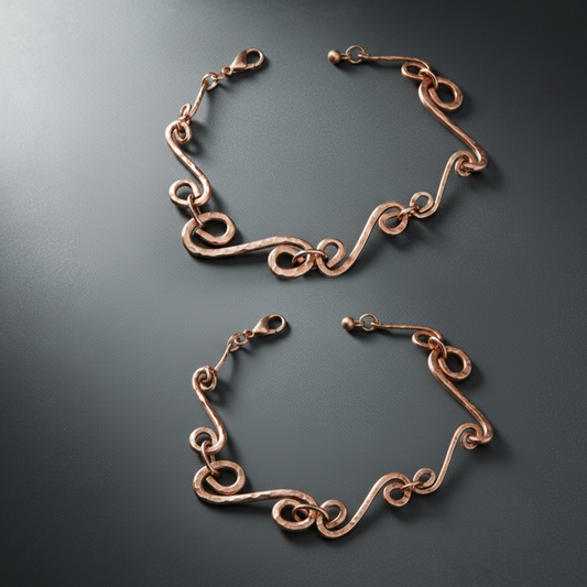 Handmade Solid Copper S-Style Links Bracelet – Light Hammered Texture, 7" & 8" Lengths, Boho Charm