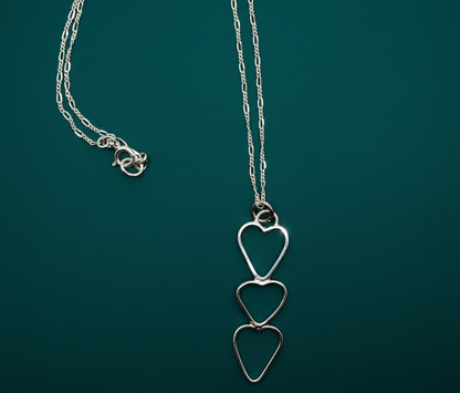 Sterling Silver 3 Hearts Pendant - Interchangable Chain 