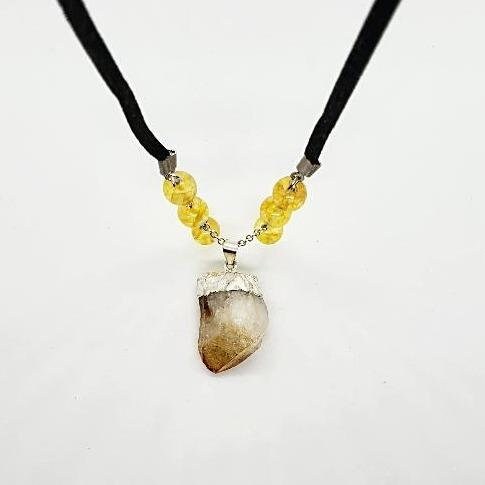 Raw Citrine Nugget Handmade Pendant With Citrine Gemstone Beads - Boho Style