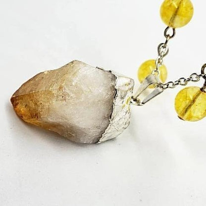 Raw Citrine Nugget Handmade Pendant With Citrine Gemstone Beads - Boho Style