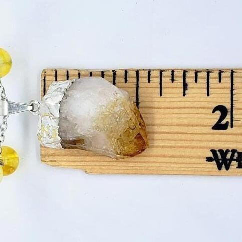 Raw Citrine Nugget Handmade Pendant With Citrine Gemstone Beads - Boho Style