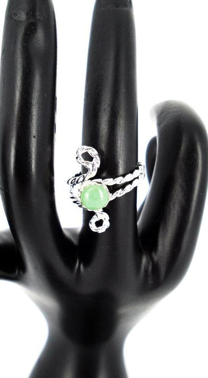 Sterling Silver Twisted Band With Green Aventurine - Adjustable - South Florida Boho Boutique