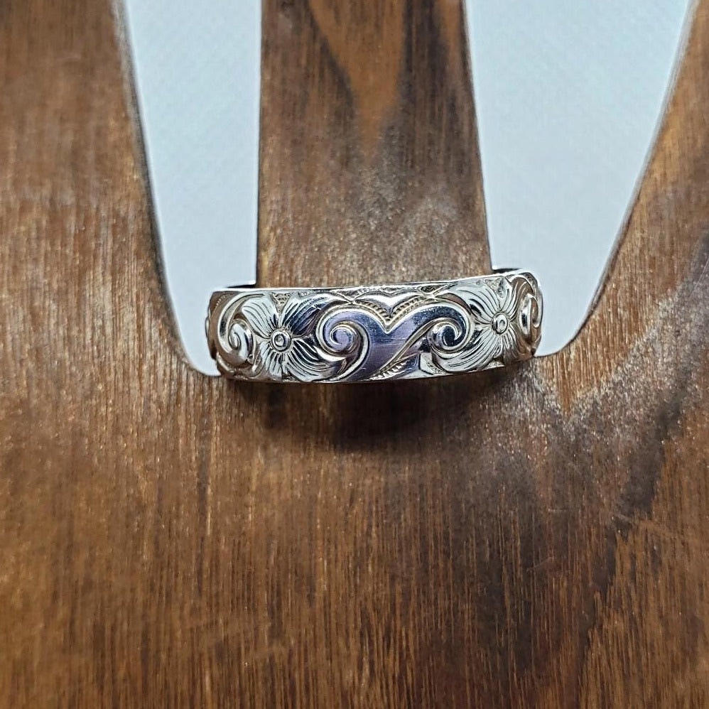 Sterling Silver Thumb Ring Wave And Flower Pattern - South Florida Boho Boutique