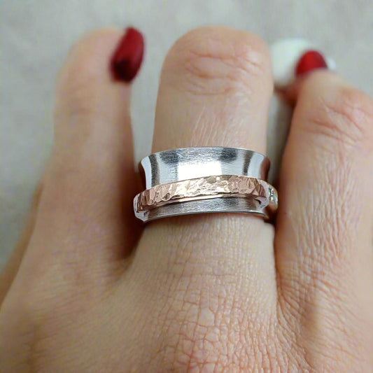 Sterling Silver Spinner Ring with Copper Spinner - South Florida Boho Boutique