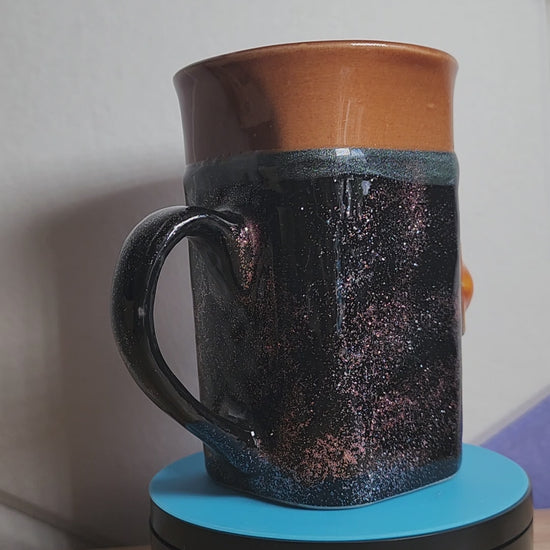 Black rose gold coastal coffee mug with embedded seashells handmade in Florida