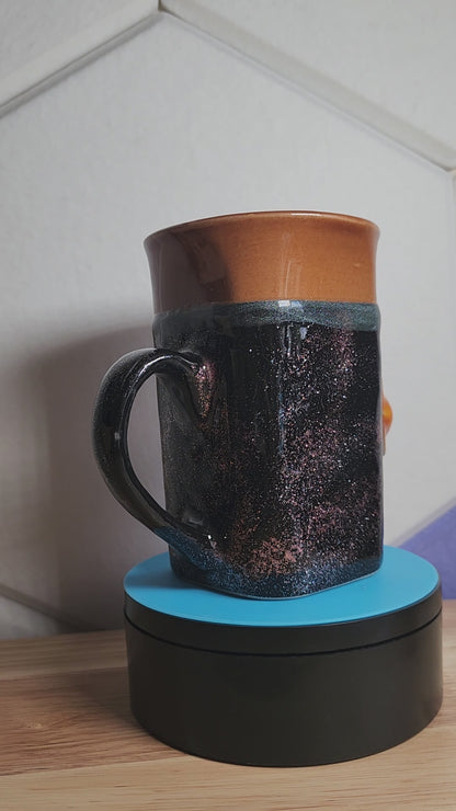 Black rose gold coastal coffee mug with embedded seashells handmade in Florida