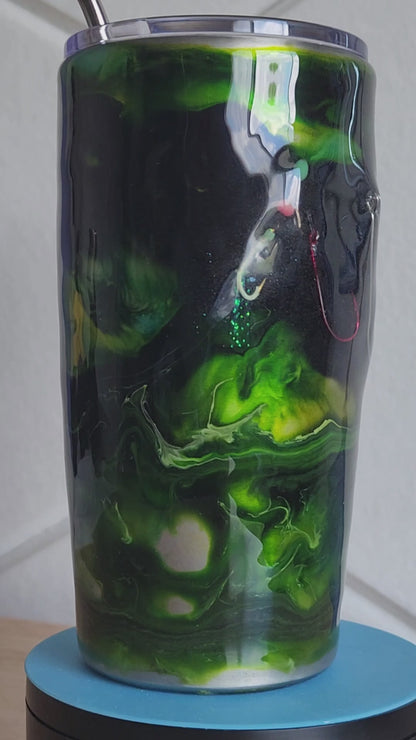 Night Tide Green Hook & Tumble tumbler video, handmade fishing gift South Florida