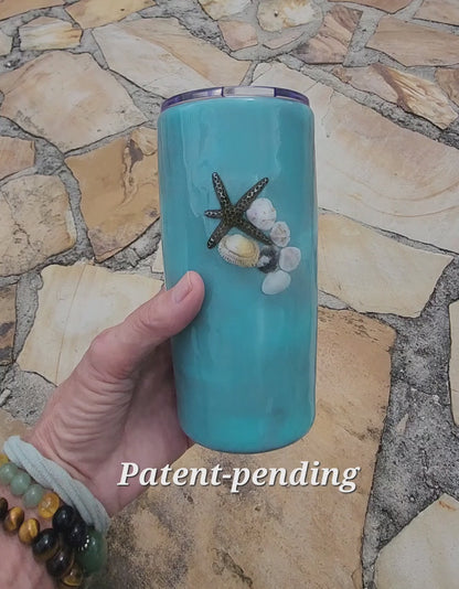 Video of turquoise alcohol ink insulated seashell tumbler, Saltwater Sips