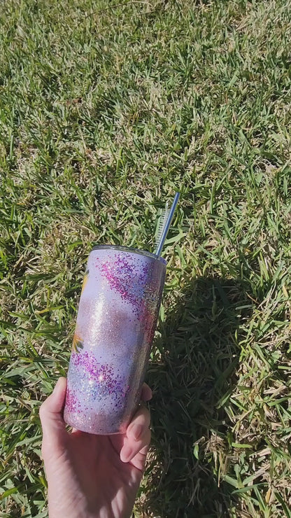 Lavender Coastal Cowgirl Tumbler – Saltwater Sips Seashell & Feather Insulated Drinkware